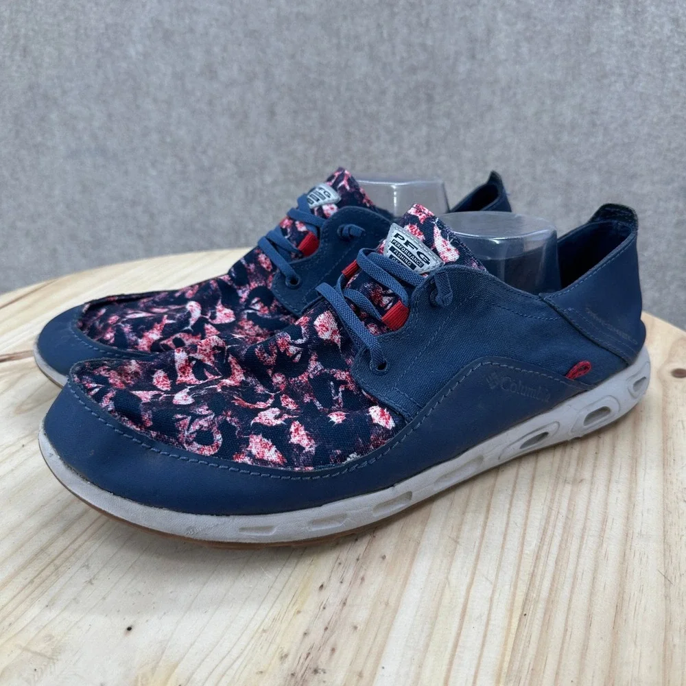 Columbia PFG Navy Blue Floral Boat Shoes Omni-Shield Fishing Sneakers Mens‎ 15